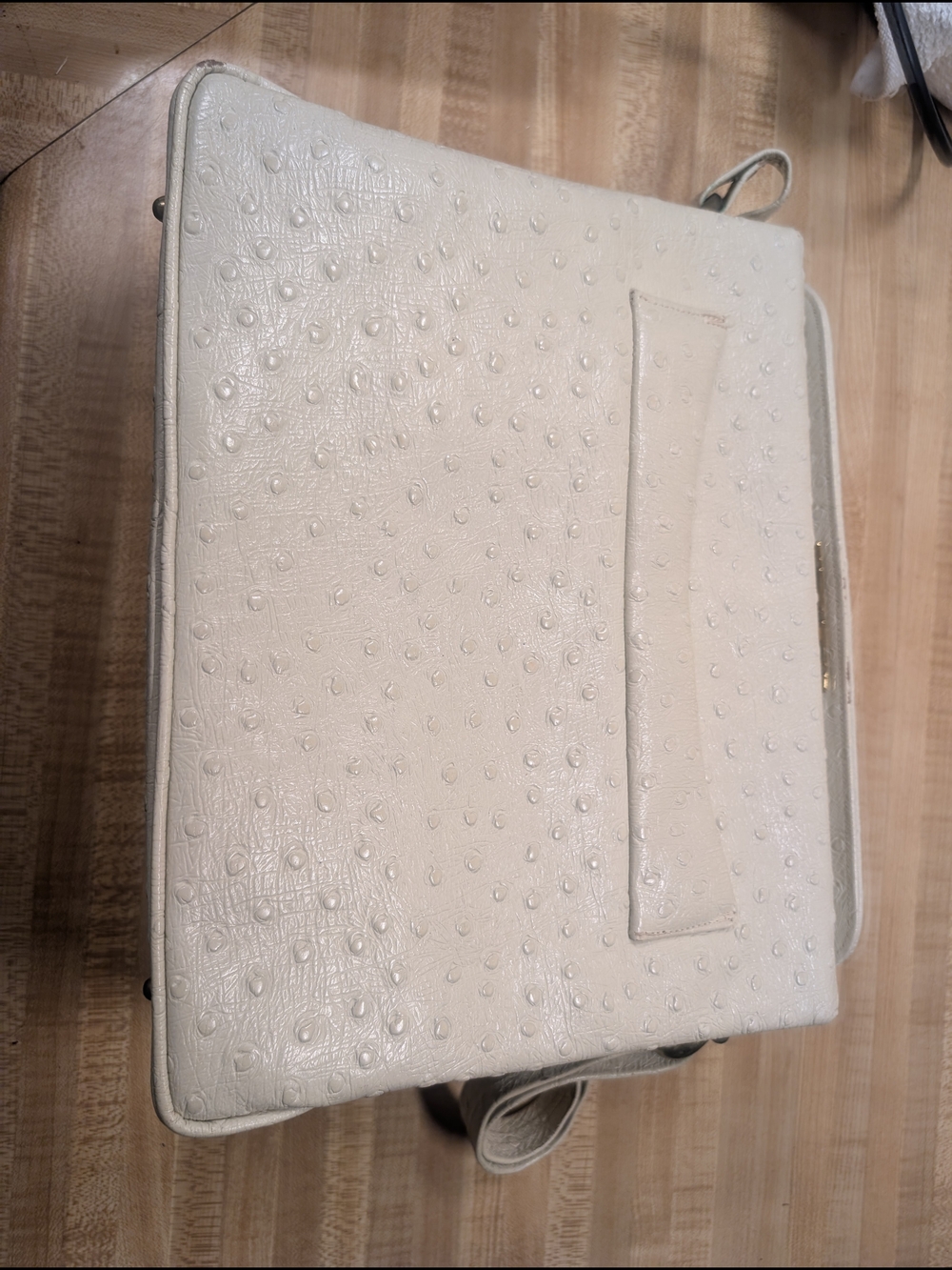 Vintage Frenchy Of California Cream Ostrich-Embossed Laptop Tote Bag